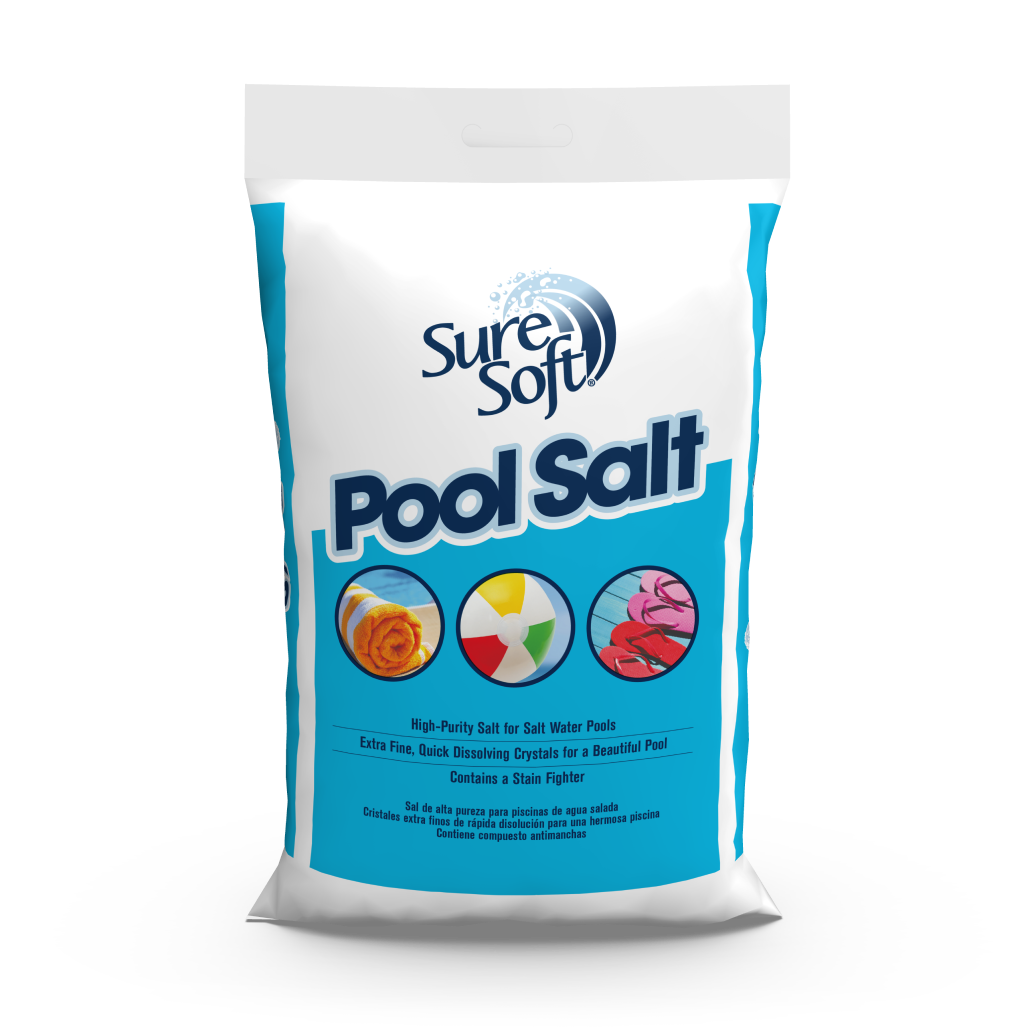 The front of a 40-pound bag of SureSoft Pool Salt.
