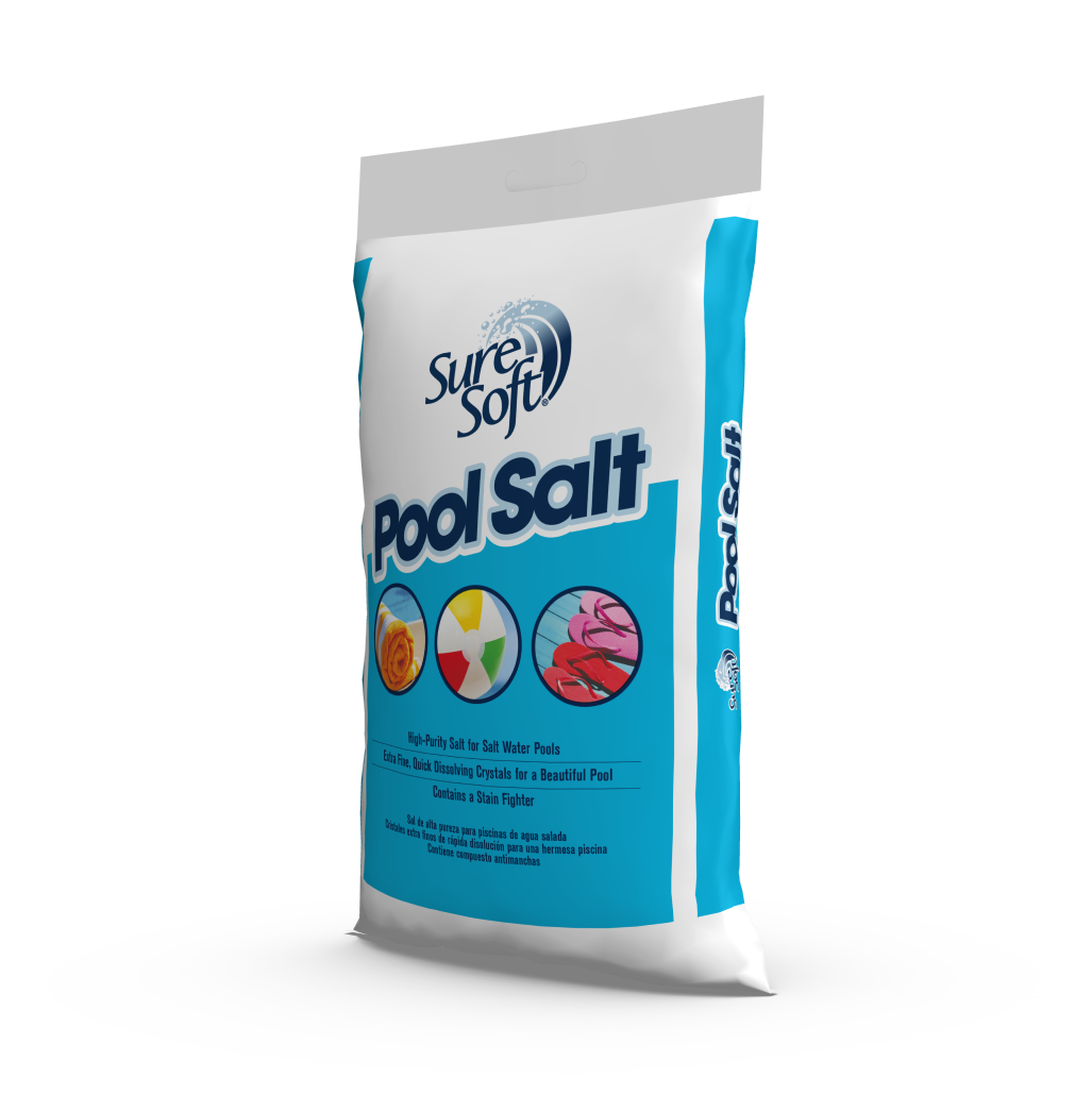 The left side of a 40-pound bag of SureSoft Pool Salt.