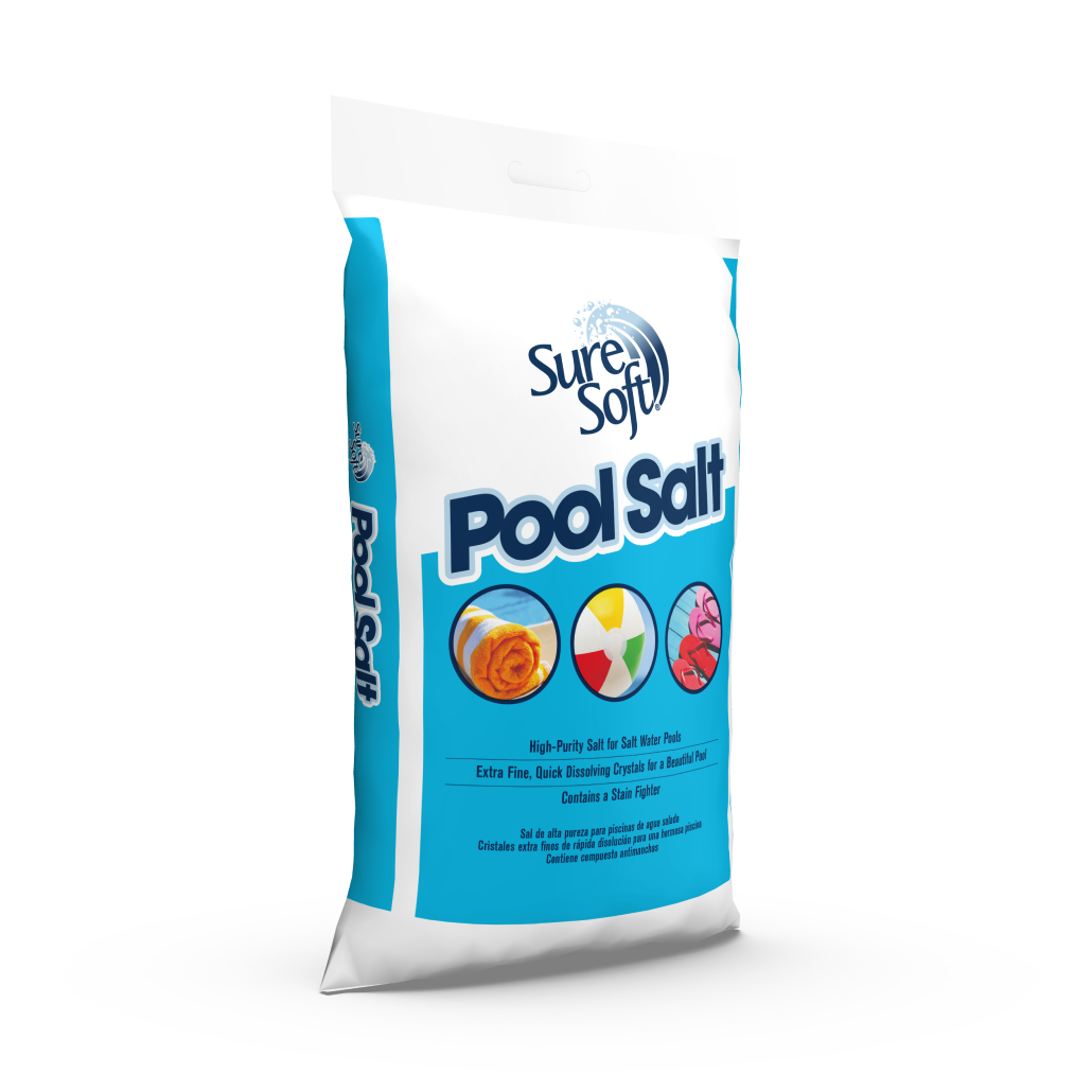 The right side of a 40-pound bag of SureSoft Pool Salt.